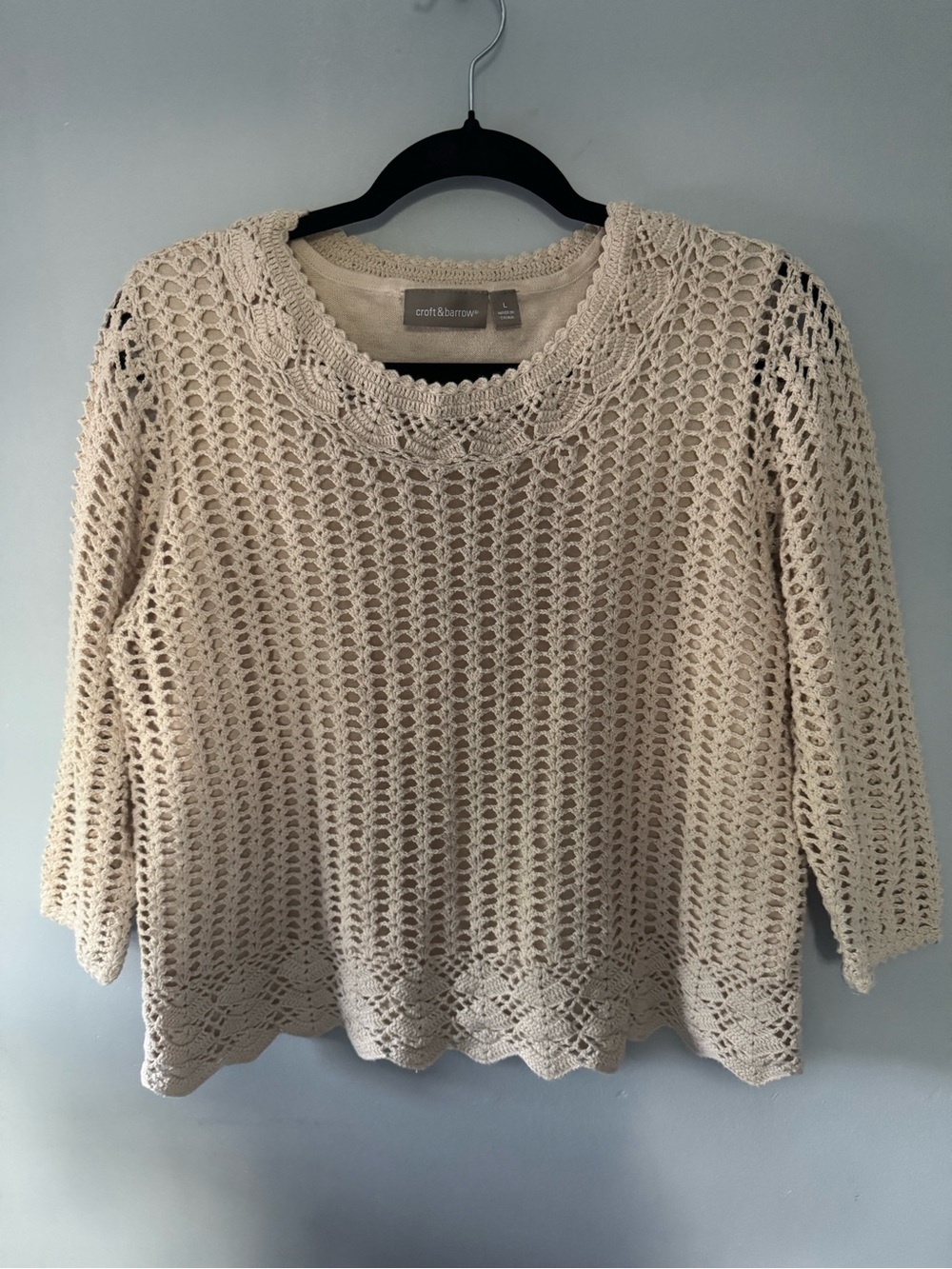 croft & barrow Open-Knit Cream Scoop Neck Sweater